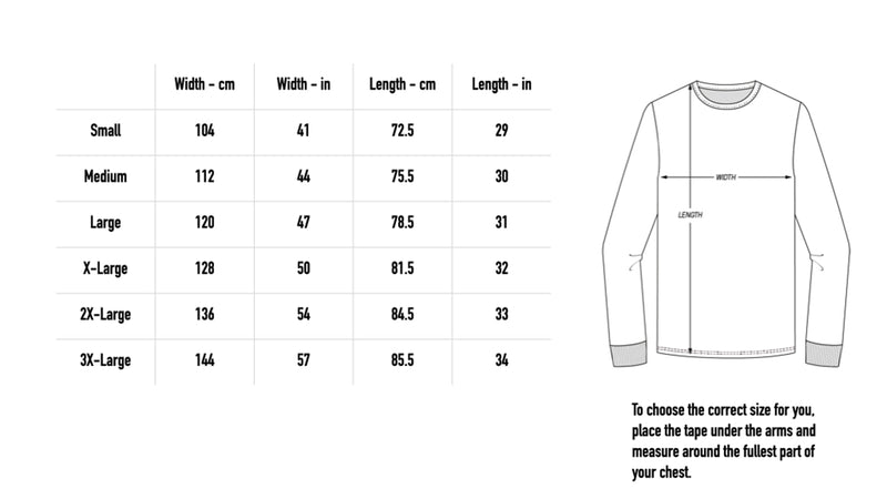 Size chart for Scorpion Chain Longsleeve - Washed Black