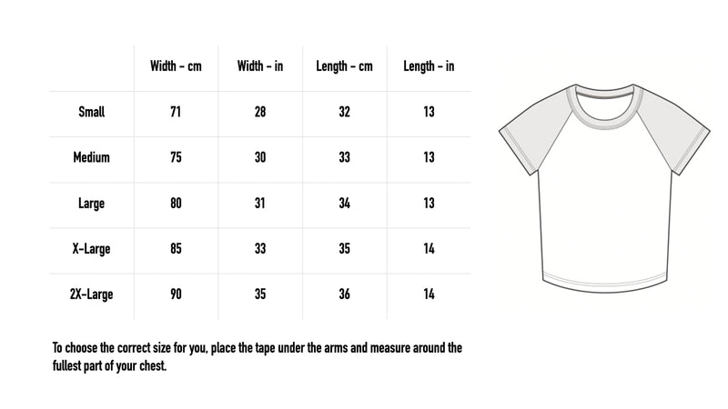 Size chart for Logo Raglan Baby Tee - Black/White