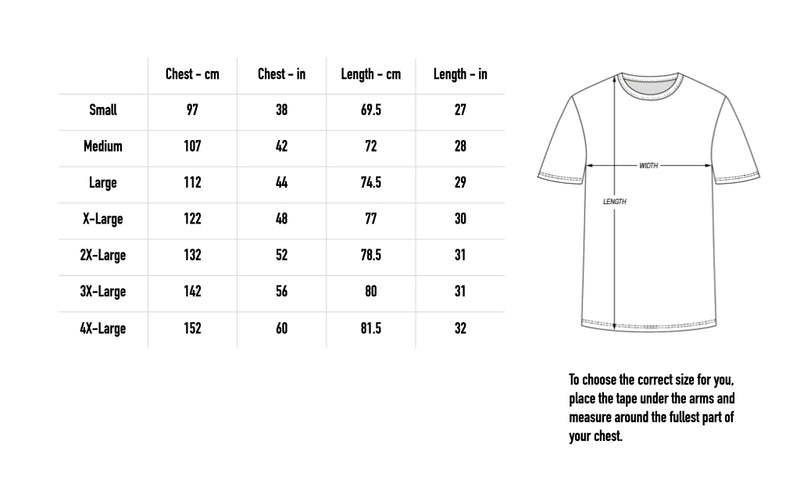 Size chart for Scorpion Ringer Tee - Red/White