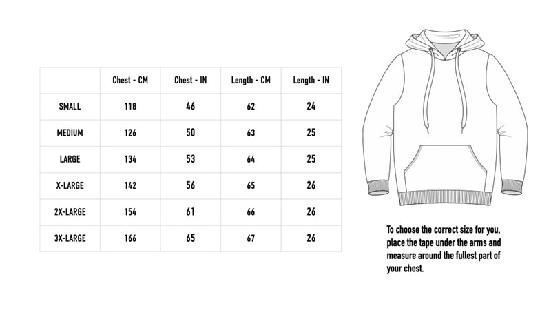 Size chart for Logo Hoodie - Washed Grey